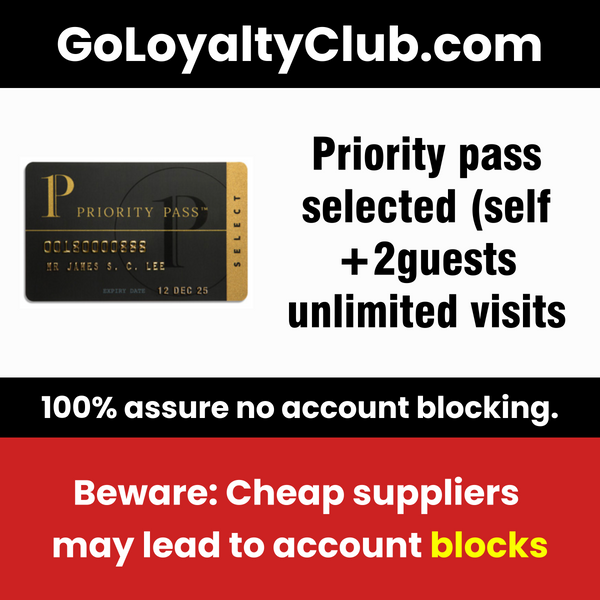 Priority Pass Selected - Self + 2 Guest Unlimited Visits